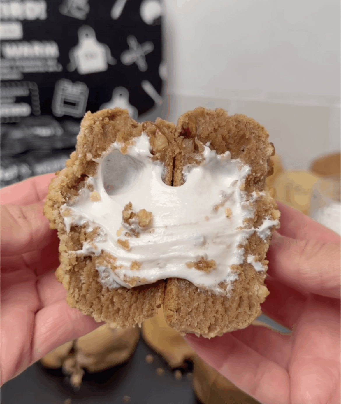 Sweet Potato Pie cookie base loaded with pecans and a gooey marshmallow core