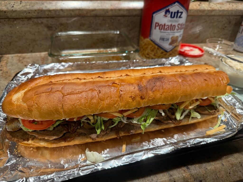 Cuban steak sandwich (pan con bistec) with garlic aioli