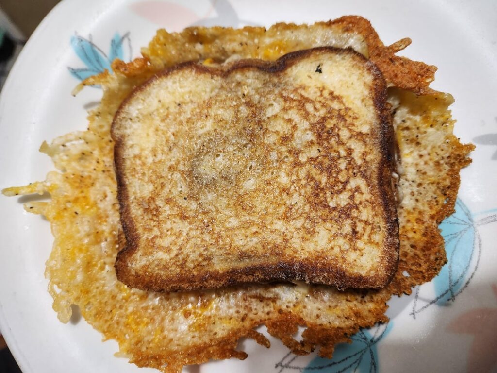 Skirted grilled cheese, on honey wheat with cojack.