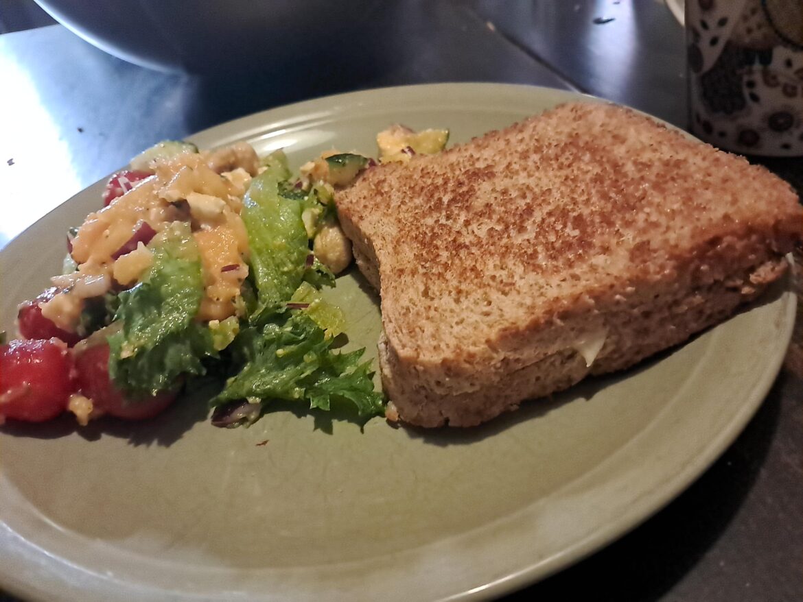 Grilled cheece with pumpking/feta salad