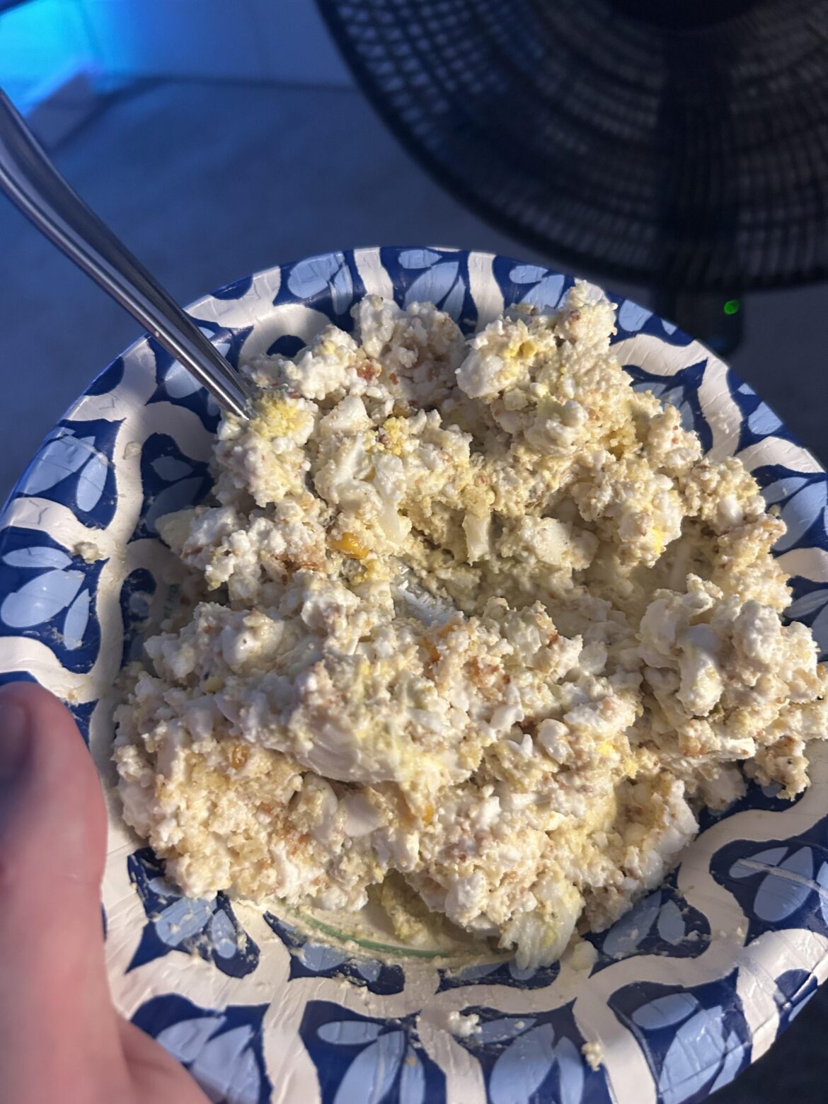 Cottage/feta cheese, jalapeño corn bread, Greek dressing, egg, sour cream, cavenders.