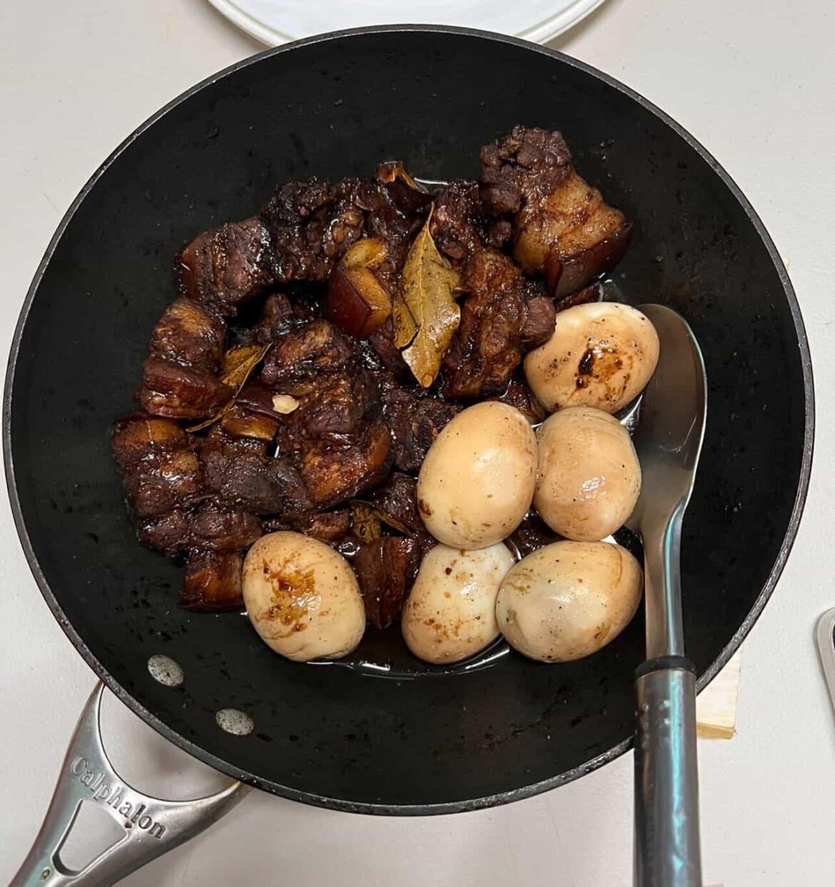 Filipino pork Adobo with eggs.
