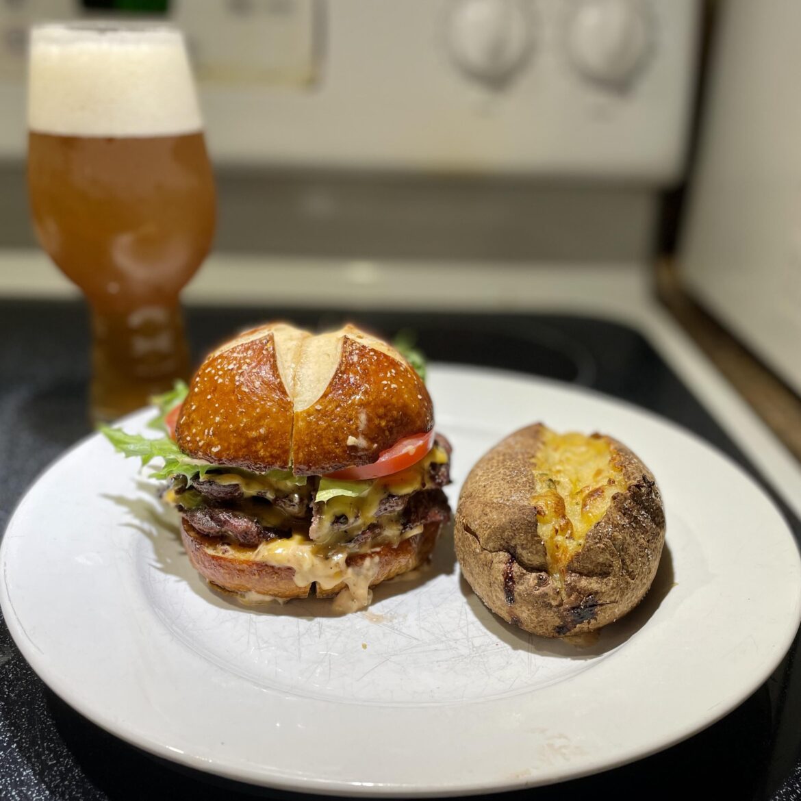 Smash Burger on a Pretzel Bun