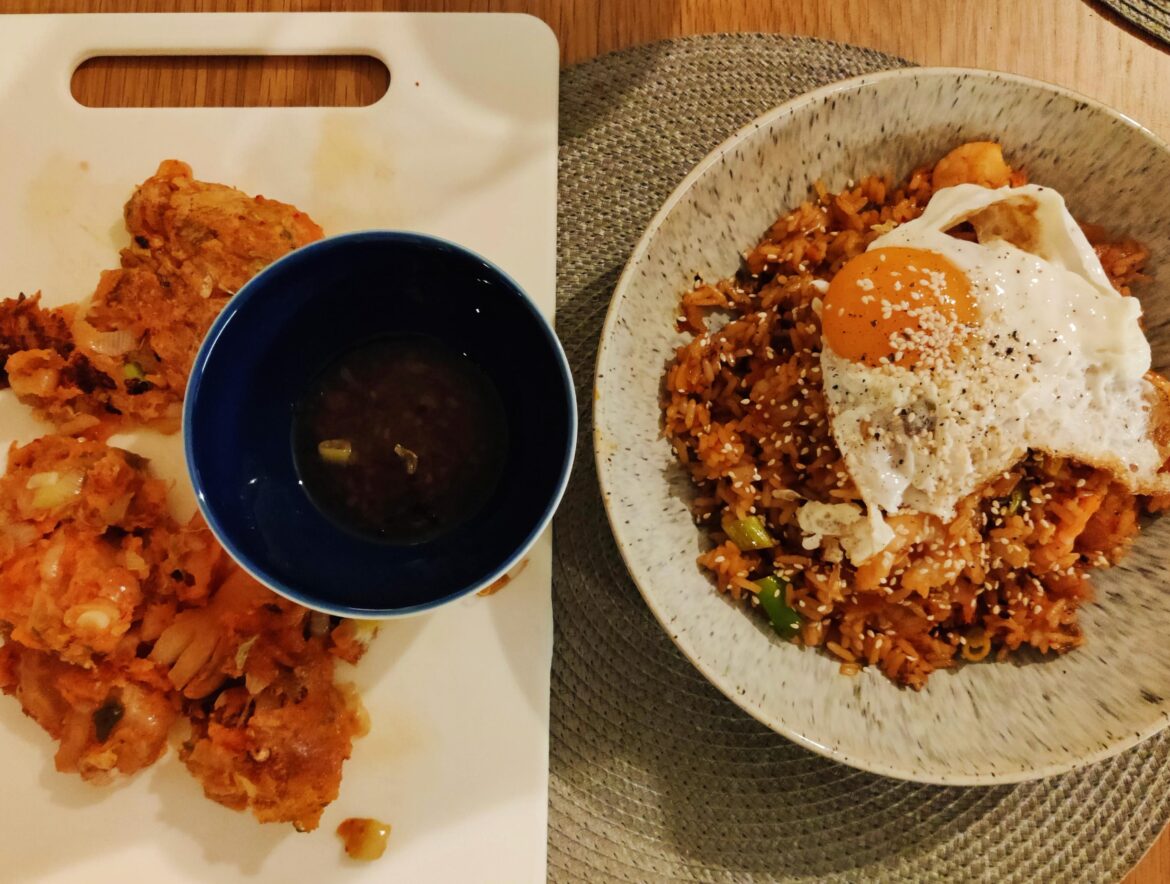 Kimchi fried rice and pancake