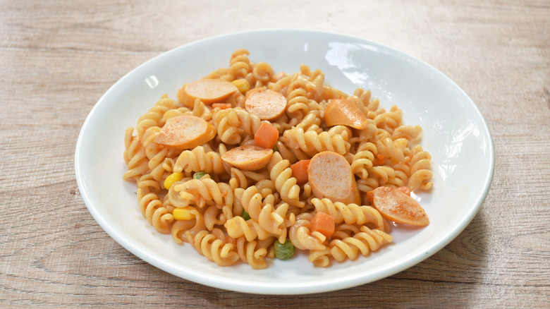 Gemelli tossed with sausage and vegetables