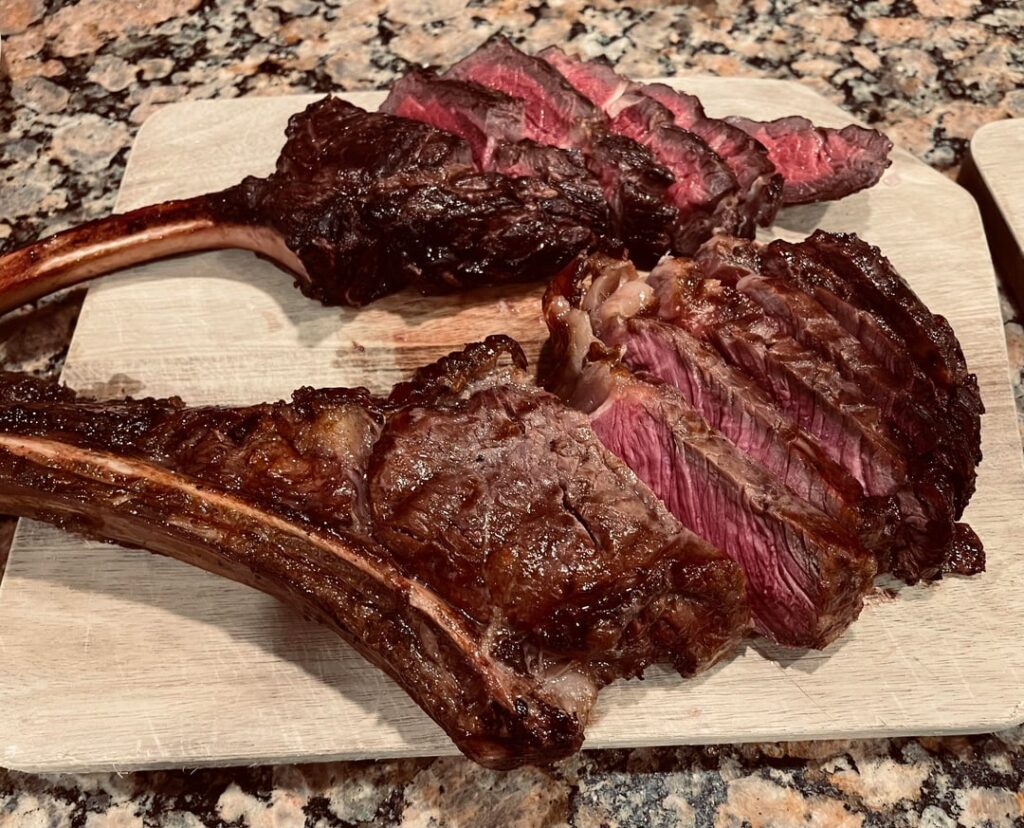 First time grilling elk and bison tomahawks (and a ribeye just in case) First time grilling elk and bison tomahawks (and a ribeye just in case)