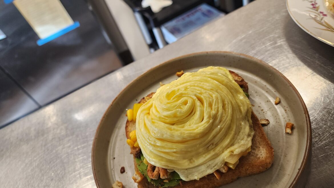 I spina few hundred tornado eggs a week. This was two of them on top of an avocado toast.