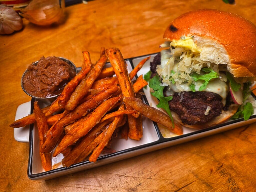 Burgie + sweet potato fries