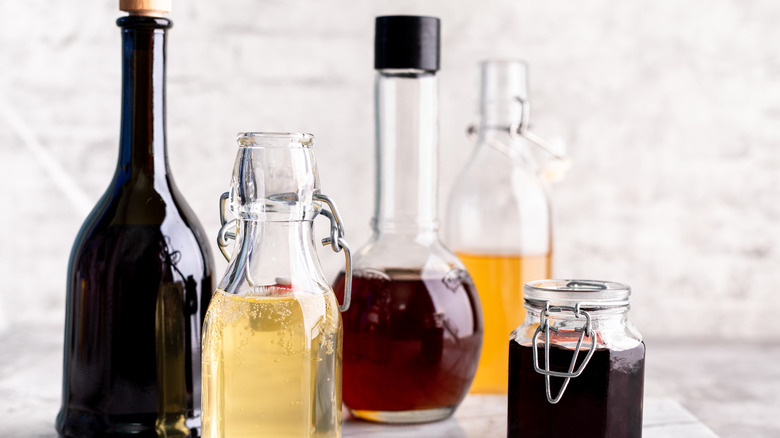 Several different types of vinegar for using in cooking