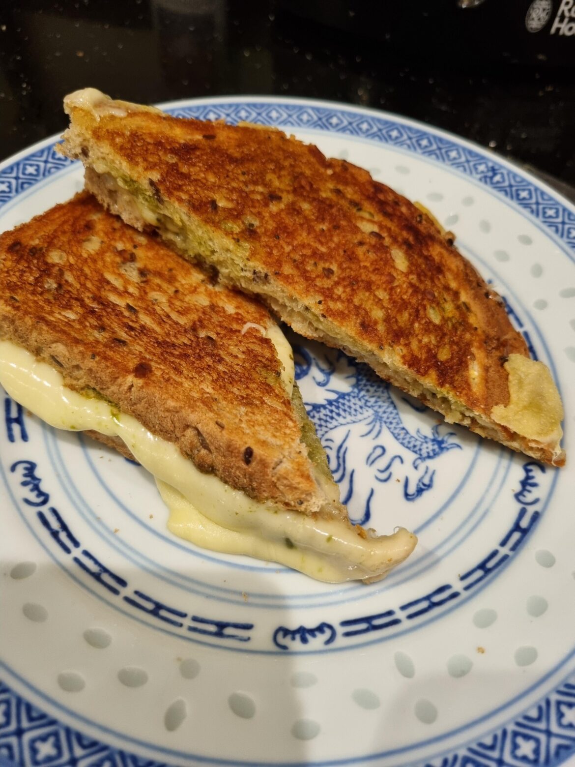 Cheddar, Mozzarella & Pesto on Whole Wheat Bread