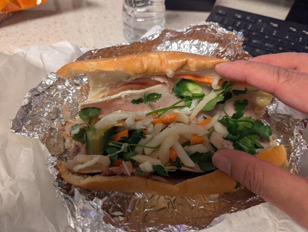Rough day. Had to speak at my uncle's funeral and then work tonight. On the plus side, my cousin's ex gf brought Bánh mì to the funeral.