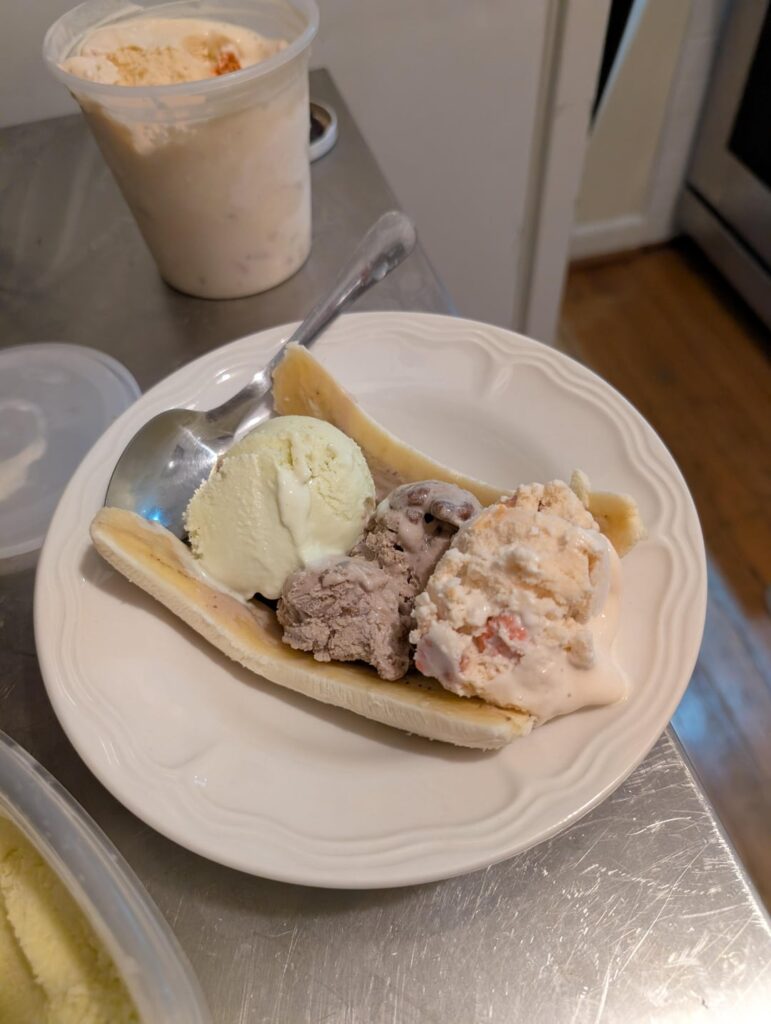 Boo-nana Split (Cap'n Crunch Halloween, Count Chocula, and Frankenberry cereal milk ice creams)