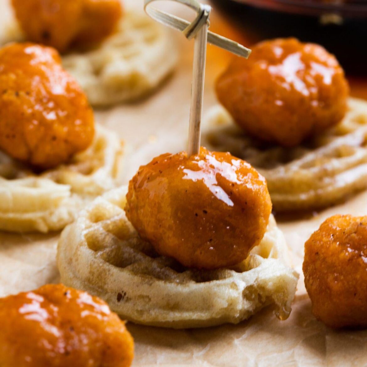Hot Honey Chicken and Waffles Bites