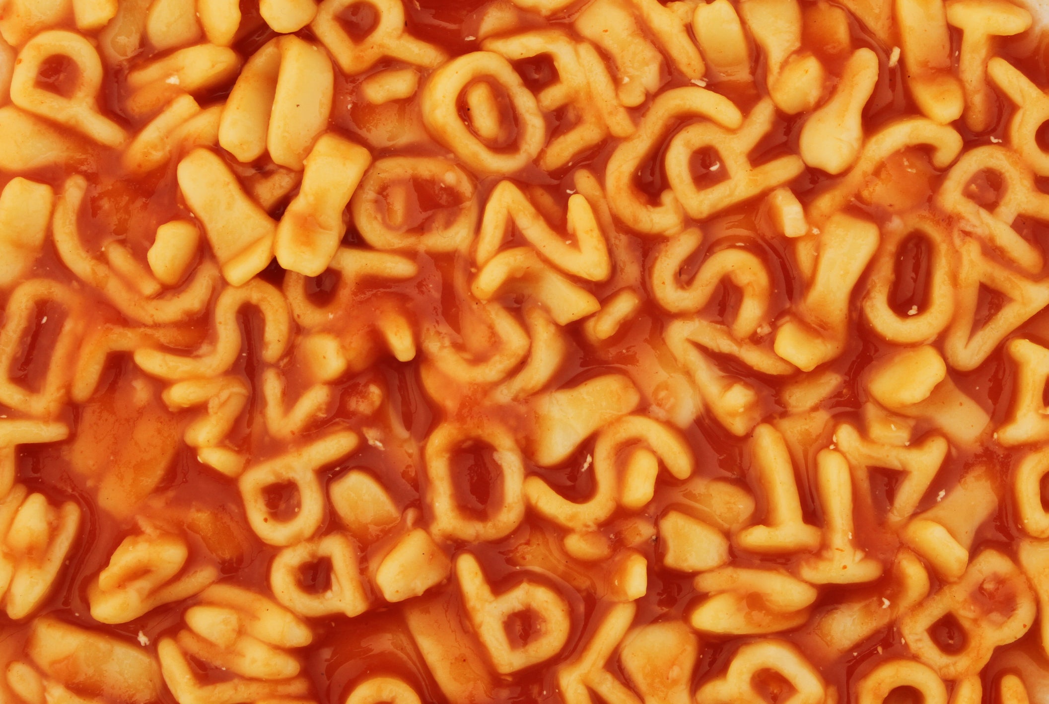 Alphabet spaghetti in tomato sauce