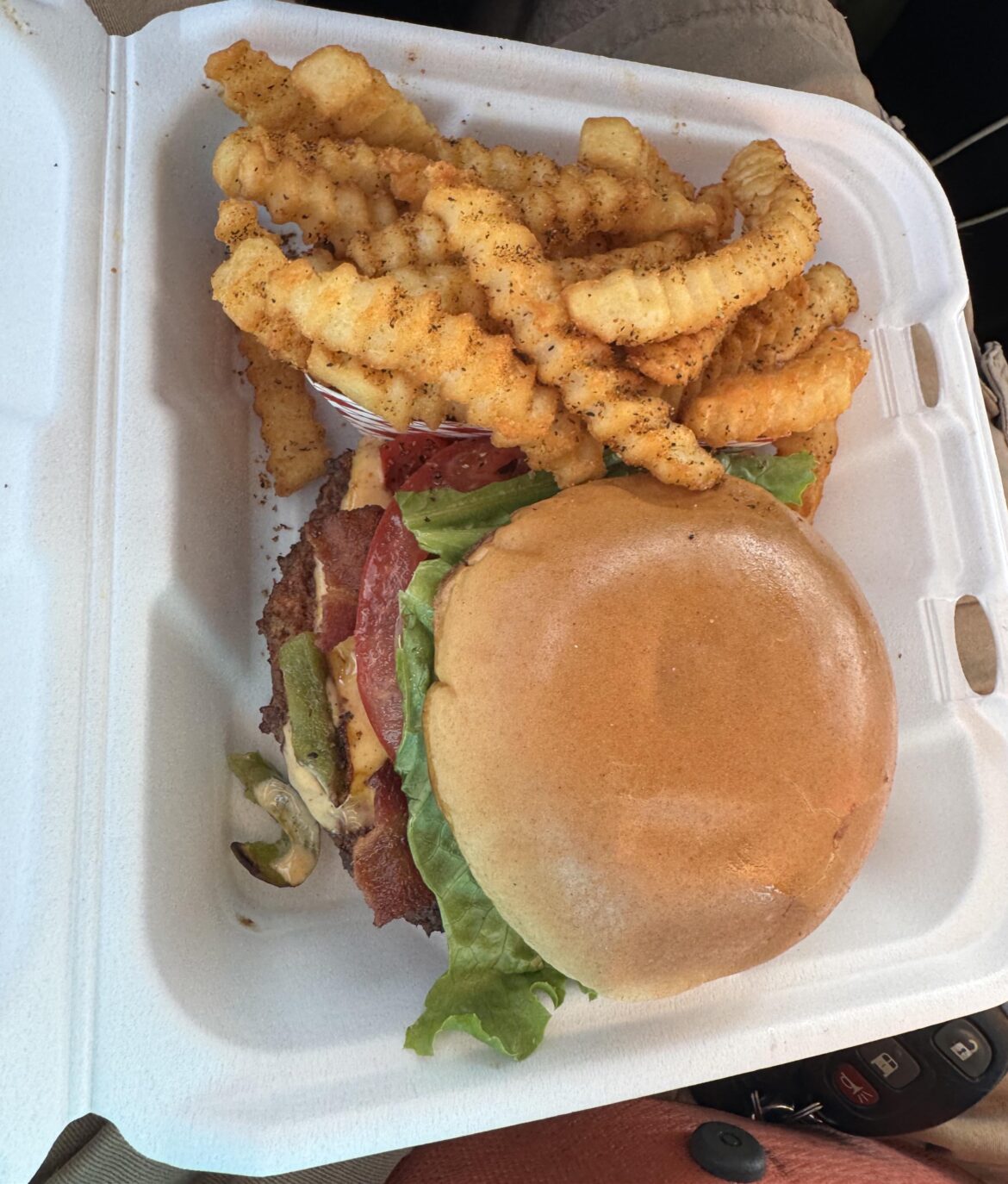 Great burger from a local drive through. Great burger from a local drive through.