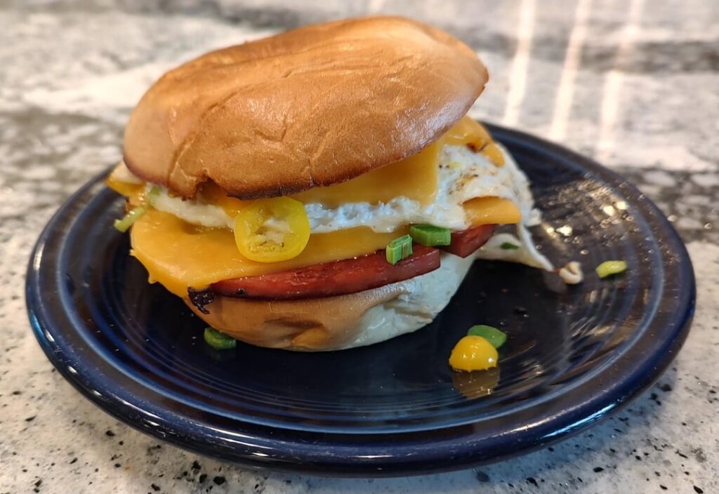 Churched up bologna, egg & cheese bagel