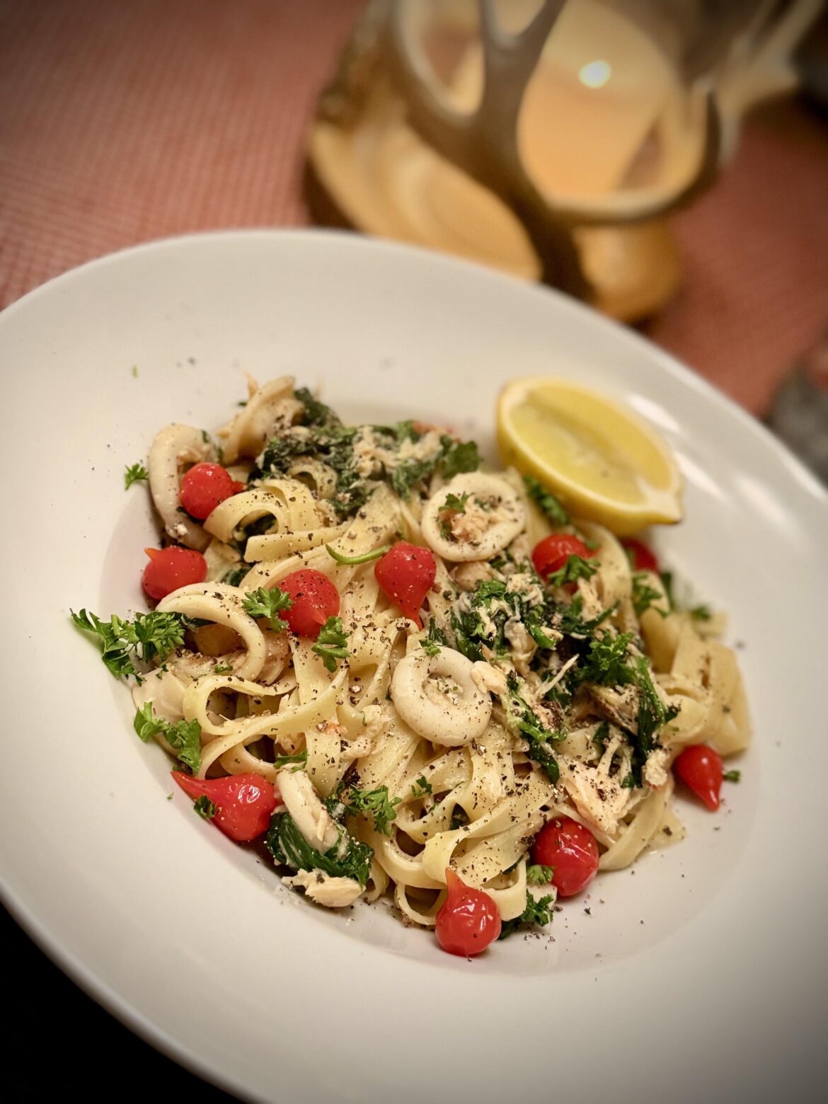 Creamy Salmon Tagliatelle with Calamari