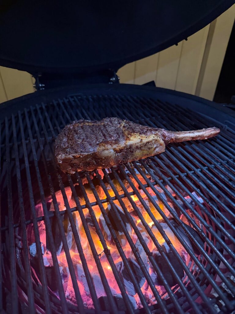2lb Bison Tomahawks sous vide then seared on the Kamado Joe!