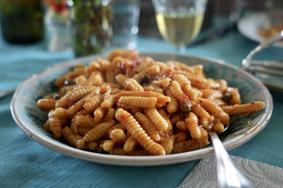Home-made macaroni for lunch in Sicily
