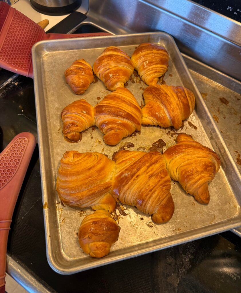 First time baking croissants from scratch, I kind of messed up but they’re tasty