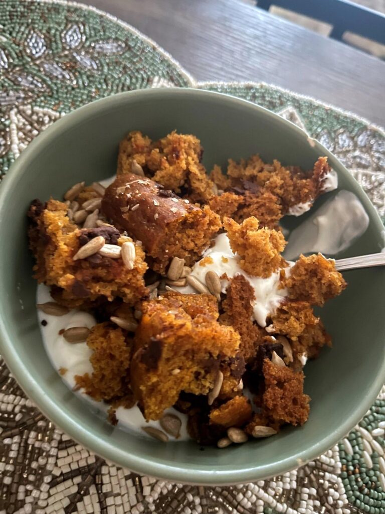 Pumpkin bread yogurt bowl no