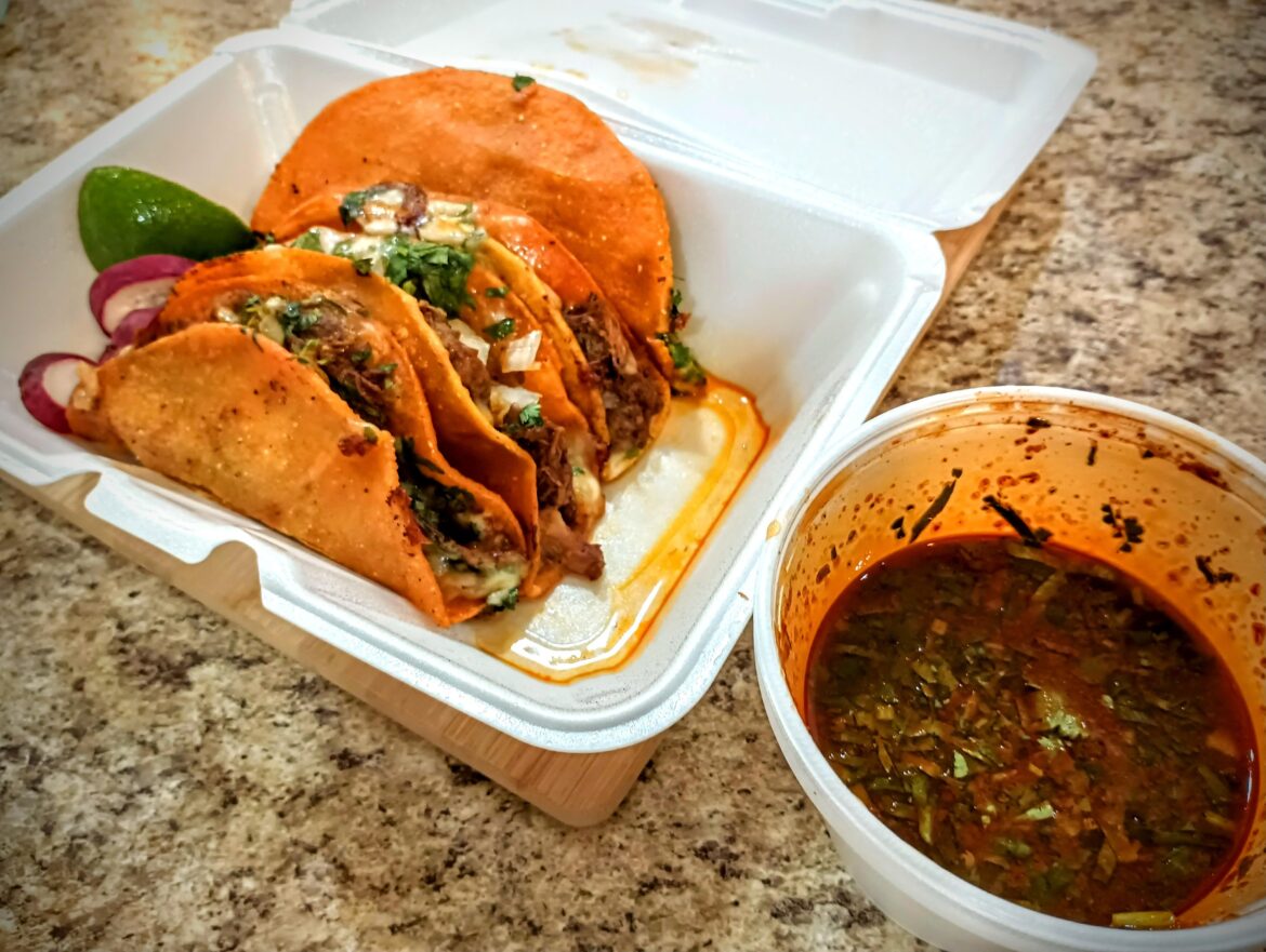 Birria tacos and consomme, La Mexicana Bakery & Tacqueria, Alexandria, VA