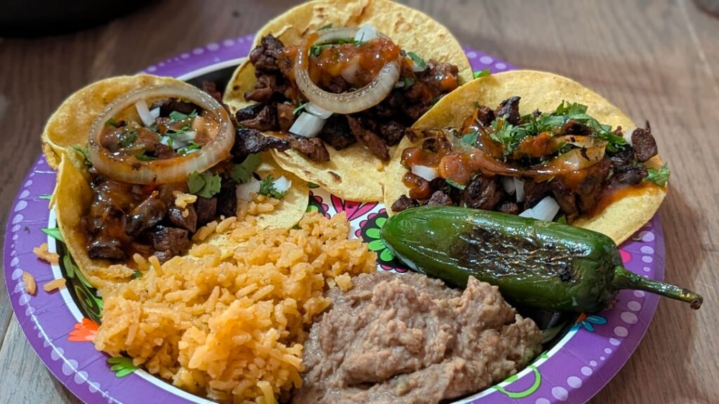 Carne Asada tacos on the griddle