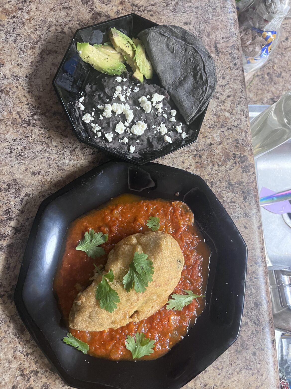 Chili Rellenos with pork Picadillo
