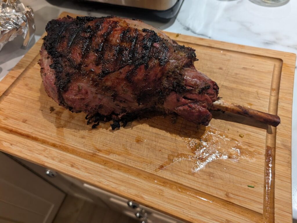 Bone-in leg of lamb + Mediterranean feast