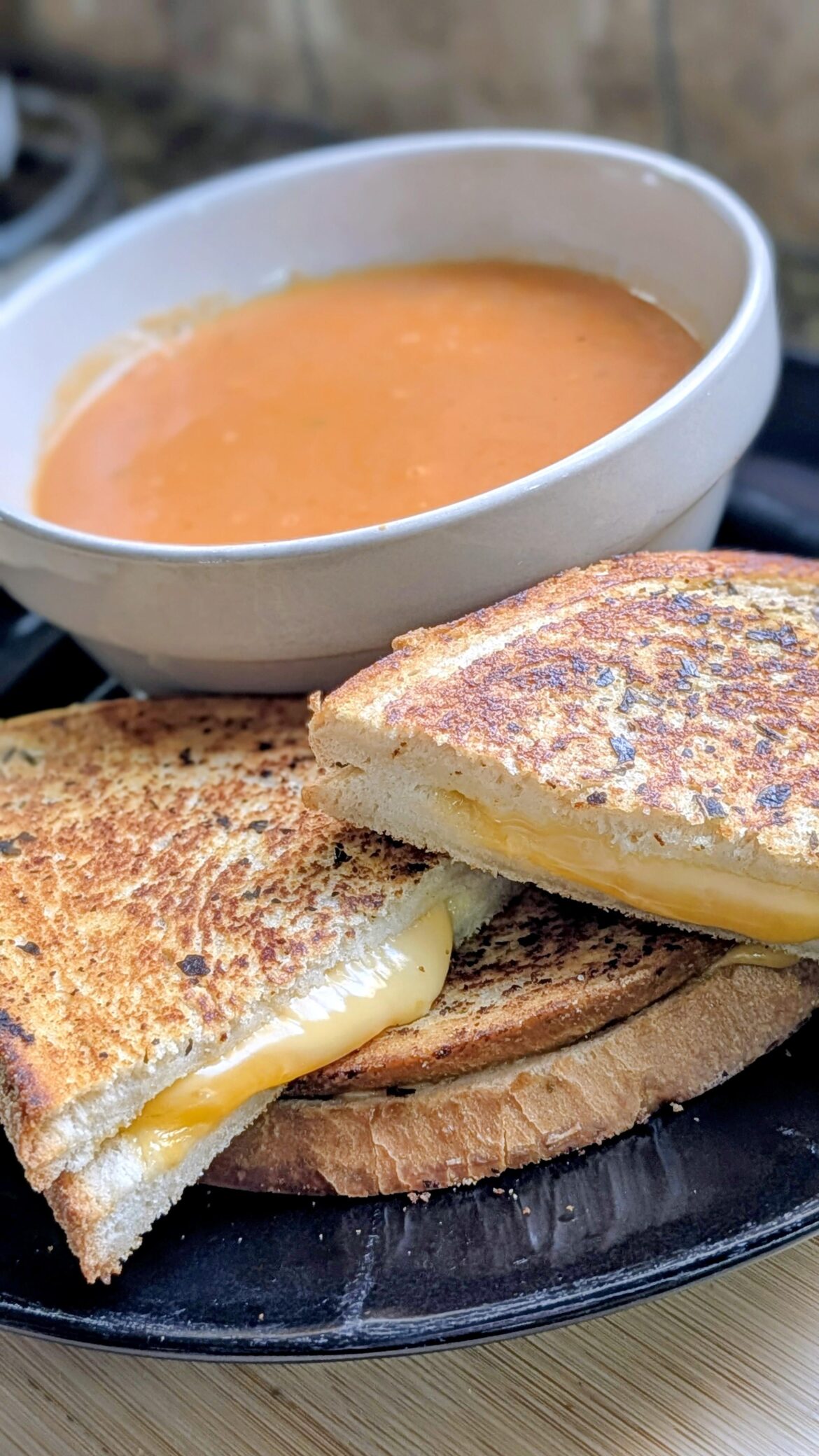 Tomato Basil Soup & Garlic Butter Grilled Cheese