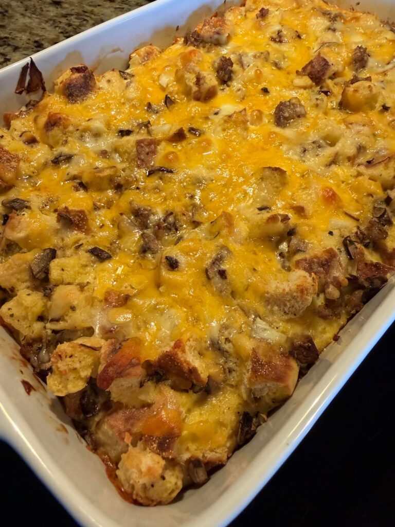 Homemade Breakfast Casserole with Egg, Sausage and English Muffins