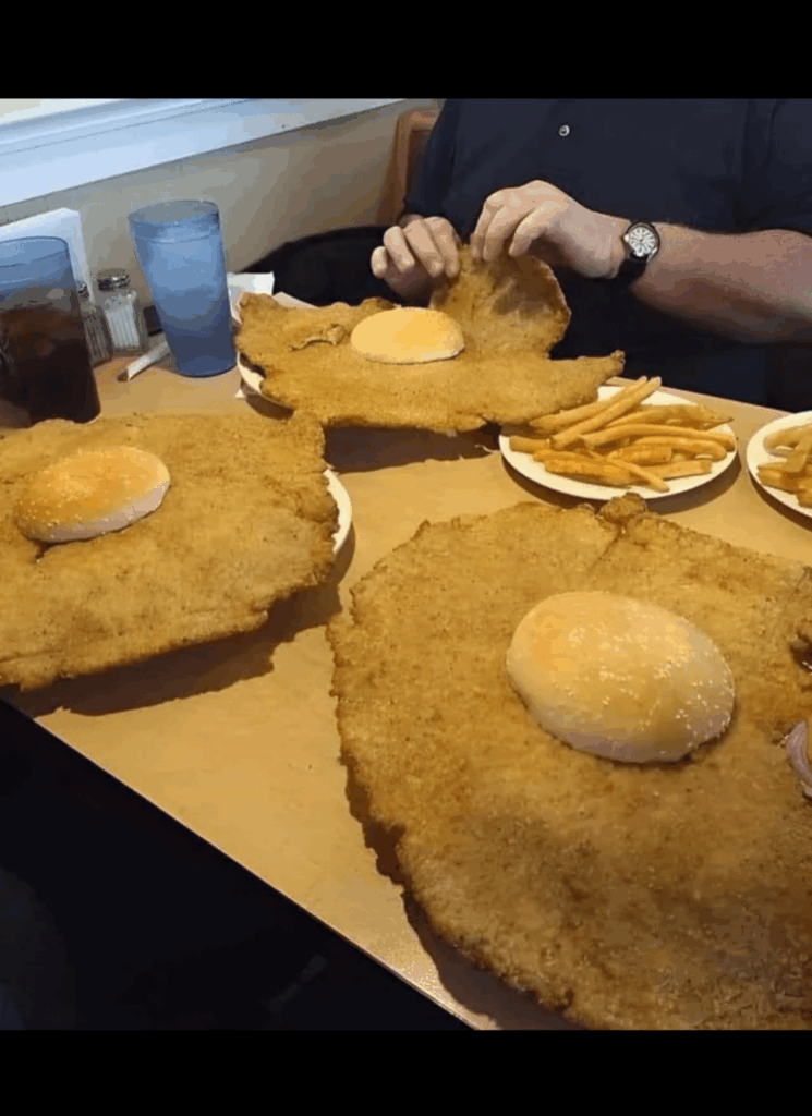 giant cutlet, tiny bun