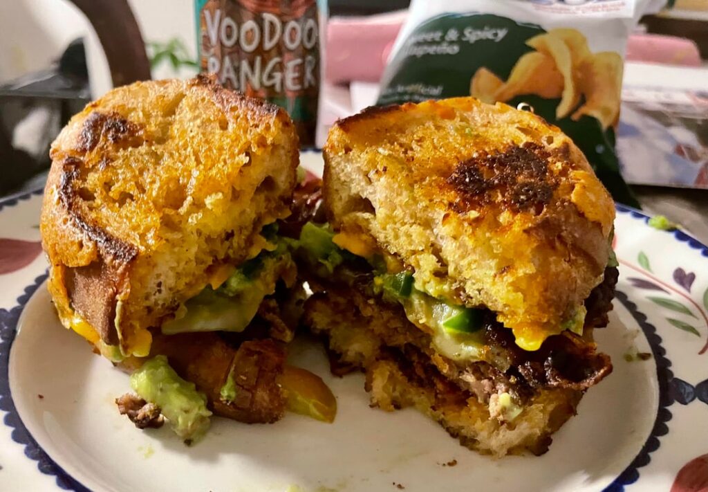 Burger with wife’s homemade cheddar jalapeño sourdough bread