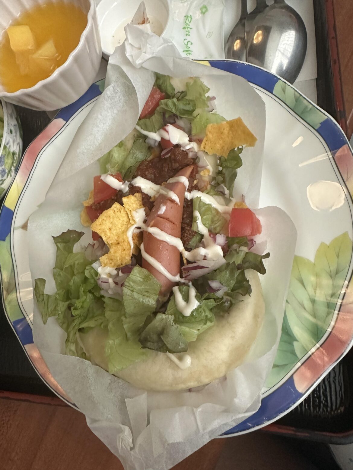 Behold! Pita “taco” Japanese hospital food.