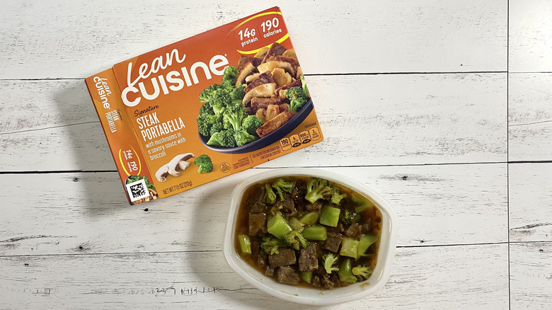 The box and tray of Lean Cuisine Protein Kick Steak Portabella