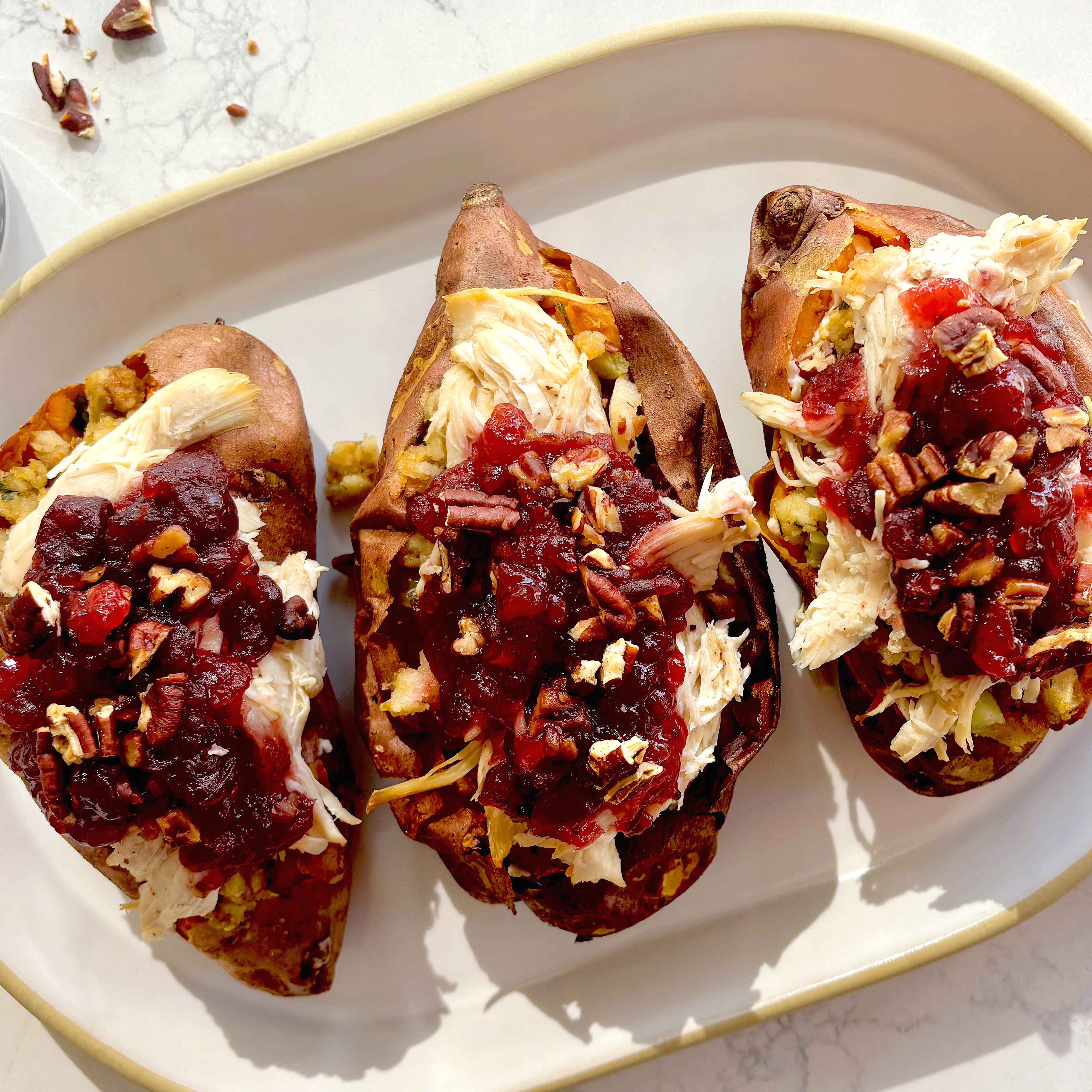 leftover stuffed sweet potatoes with stuffing cranberry cheese and pecans