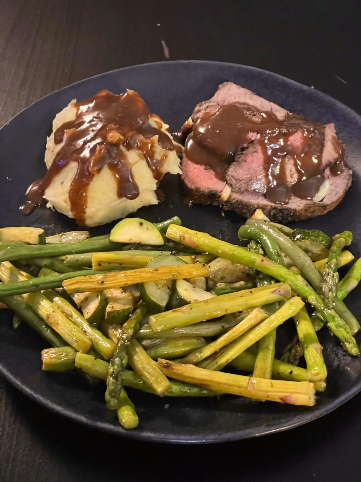 I’m no longer pre-diabetic! 🙂 Tonight is mashed potato, sirloin rip roast, and veggies, with a little gravy