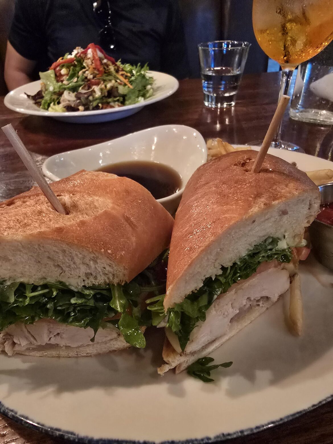 Crosby's Kitchen chicken dip sandwich with chicken au jus