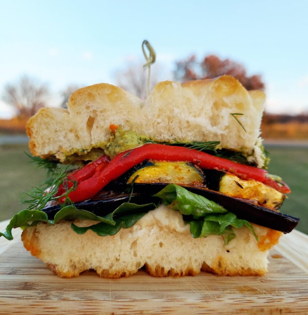 Made some focaccia and pesto, roasted some veggies