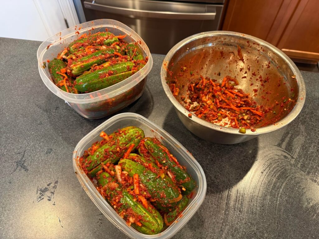 Oi sobagi, gochu doenjang muchim, and sigeumchi namul