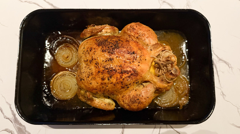martha stewart roast chicken in a pan