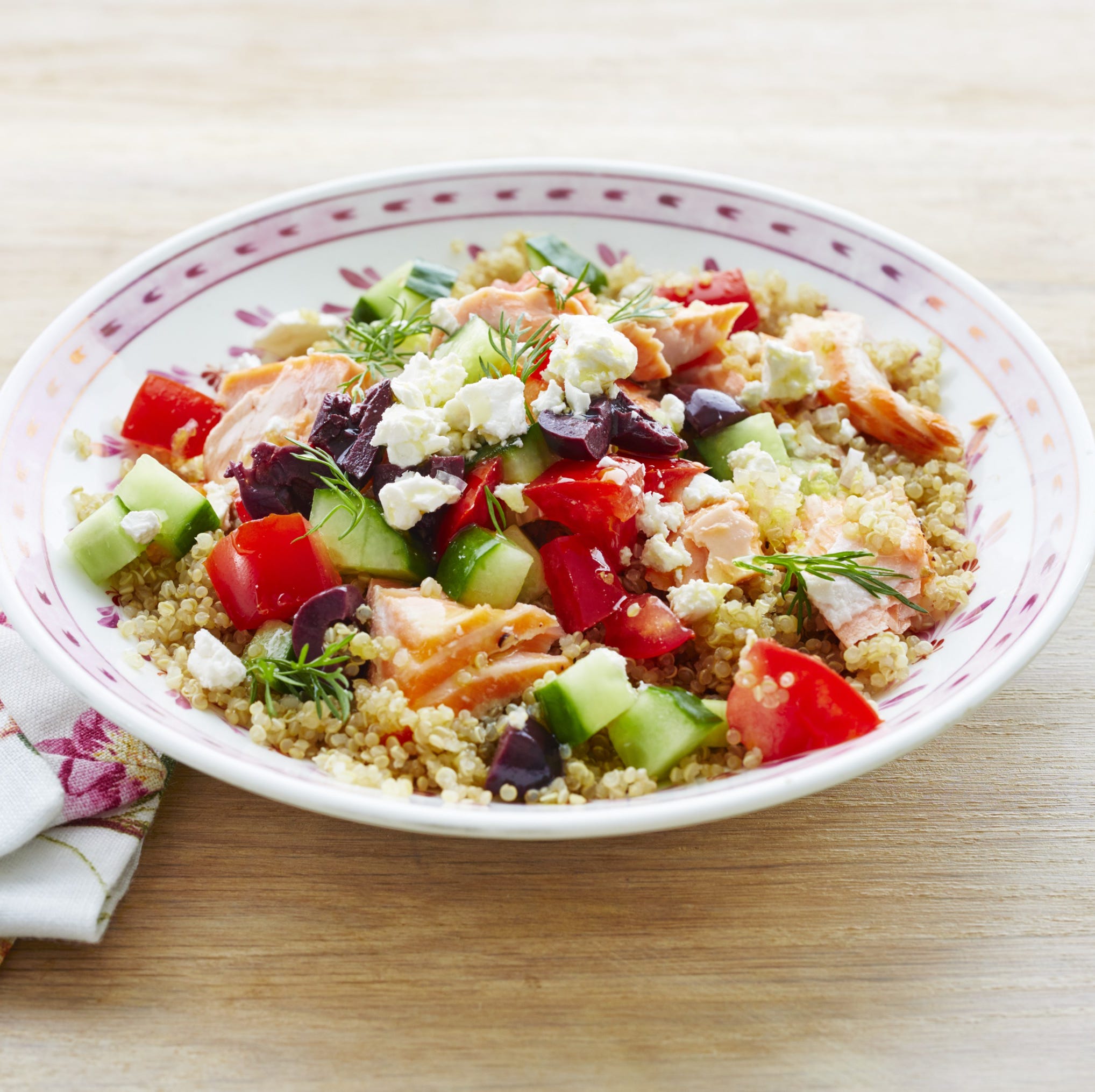 mediterranean salmon veggie grain bowl