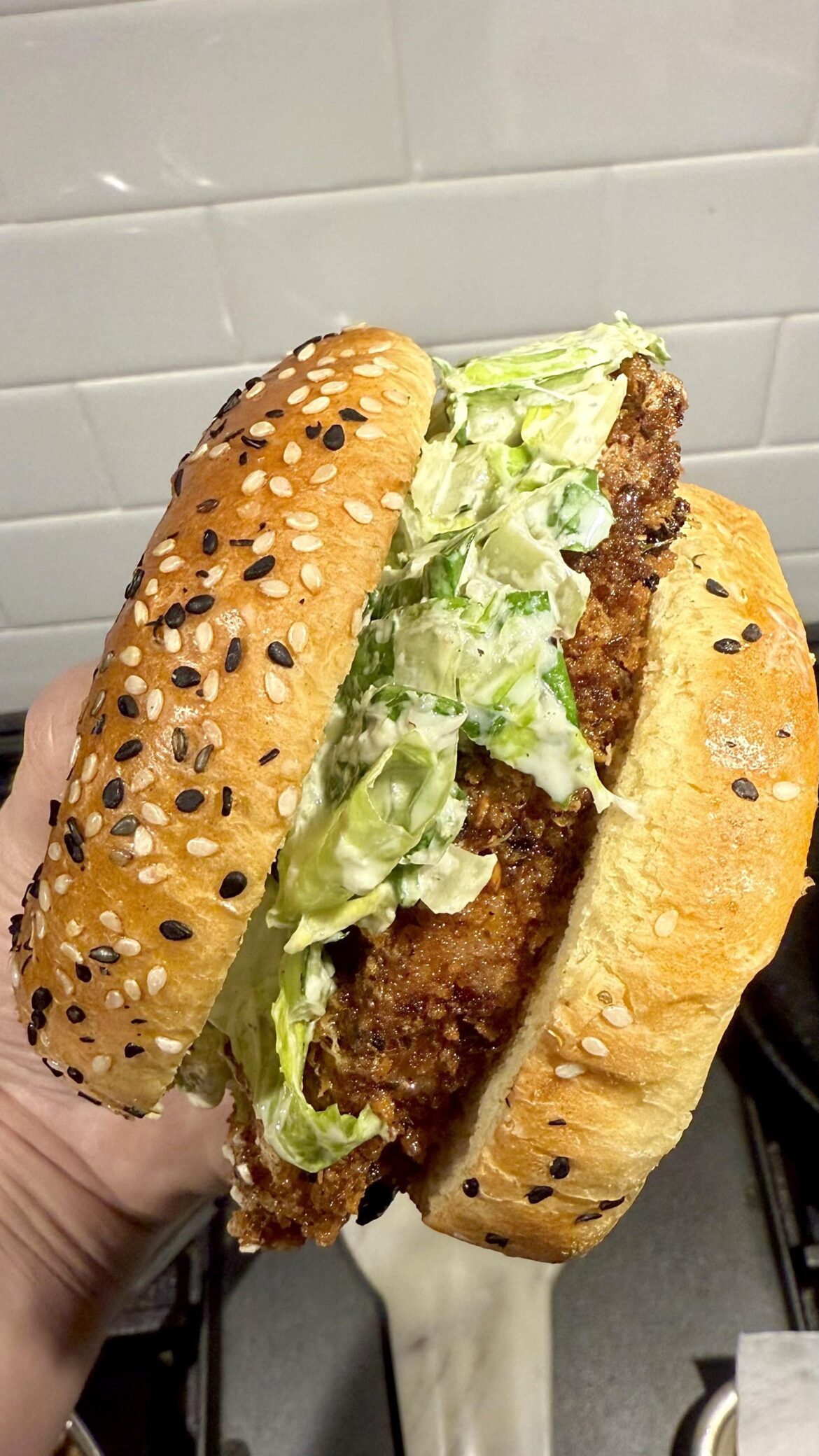 [Homemade]Pan Fried Chicken Cutlet • Cesar Salad • Tuxedo Bun