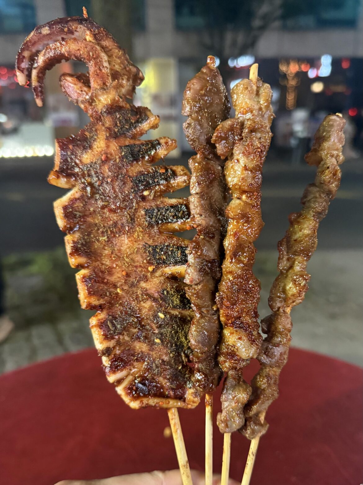 Bless the skewer carts open late night in Flushing, Queens