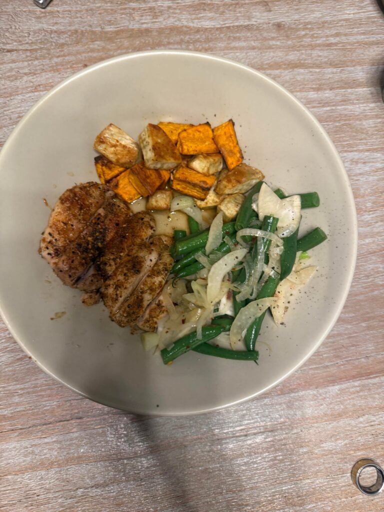 Roasted chicken, sweet potato and green beans + other items from the week