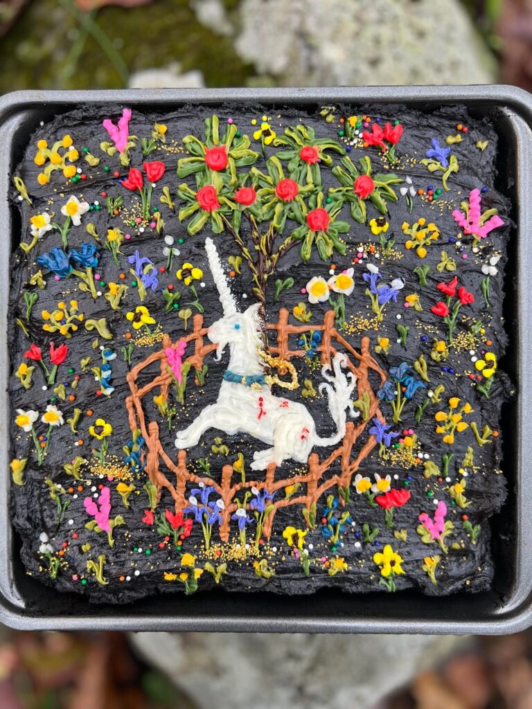 Unicorn in Captivity Black Cocoa Sheet Cake