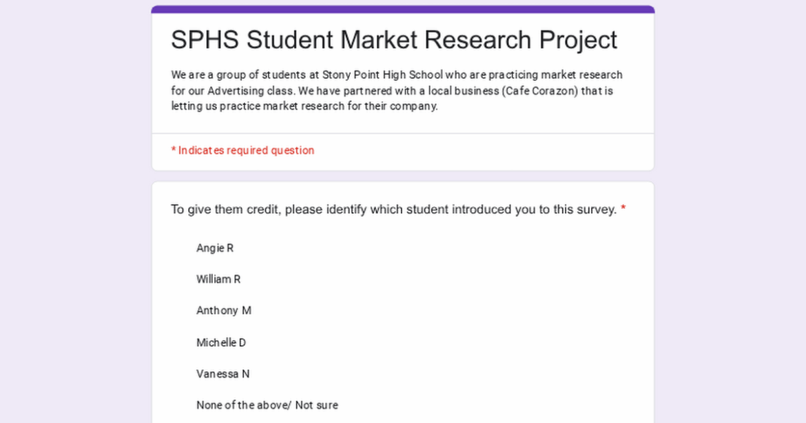 Survey about a coffee shop