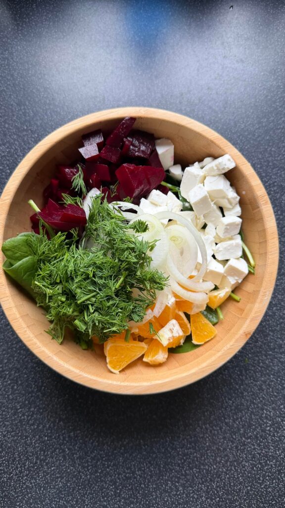 Spinach, Beet, Feta & Orange Salad