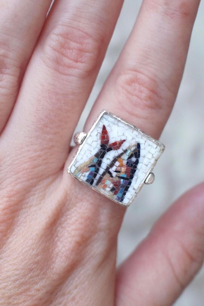 Micro mosaic fish, fidget ring