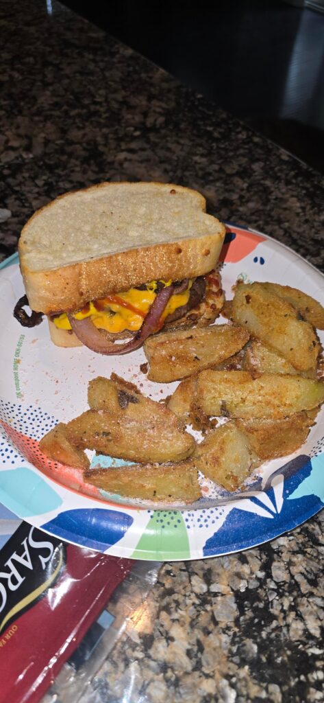 Dble cheeseburger on garlic Texas toast